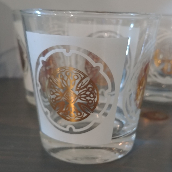VTG 5 Whiskey Glasses White Gold 60's Culver Midas Double Shot MCM Retro Design - Picture 3 of 7
